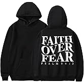 KPOP Faith Over Fear Hoodie Christian Sweatshirt Bible Verse Pullover Religious Faith Sweater with Pocket for Women