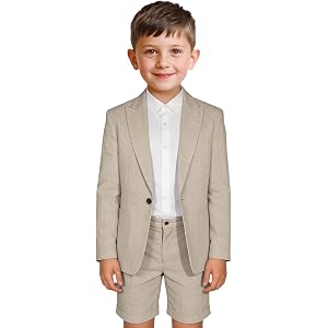 Linen Short Suit for Boys Casual Tuxedo Suit Kids Blazer Shorts Set | jacket and shorts, lightweight breathable, peak lapel,