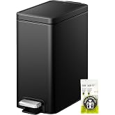 EKO Small Bathroom Trash Can with Lid Soft Close, Step Pedal, 10 Liter / 2.6 Gallon Stainless Steel Garbage Can with Removable Inner Bucket, Anti-Fingerprint Finish (Matte Black)