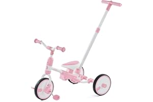 JMMD Tricycle for Toddlers 1-3, 4 in 1 Kids Bike with Push Handle, Balance Bike Toys with Removable Pedal, Toddler Bike Birthday Gift for Boys and Girls, Pink