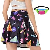 Coseaon 80s 90s Tennis Skirt for Women, High Waisted Skort with Waist Pack | Retro tennis skort with built-in shorts, 3 pockets and matching waist pack for workouts, golf, running and themed parties.