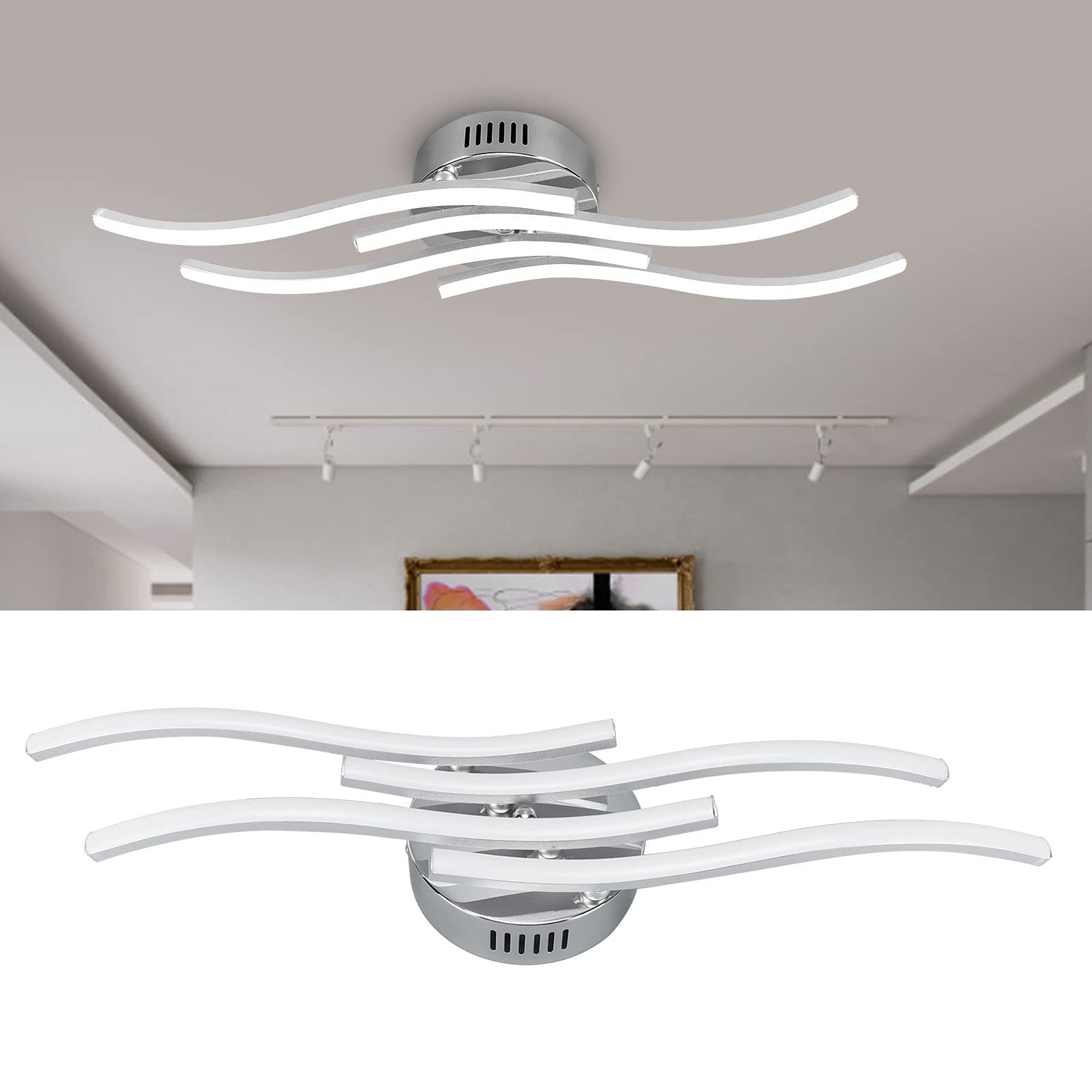 Pilipane LED Ceiling Light,Chandelier Lamp Modern Curved Design,LED Wavy Ceiling Light, 25W 3000lm Indoor Lighting, Aisle Entrance LED Ceiling Lights for Kitchen Hallway Bedroom Living Room Balcony