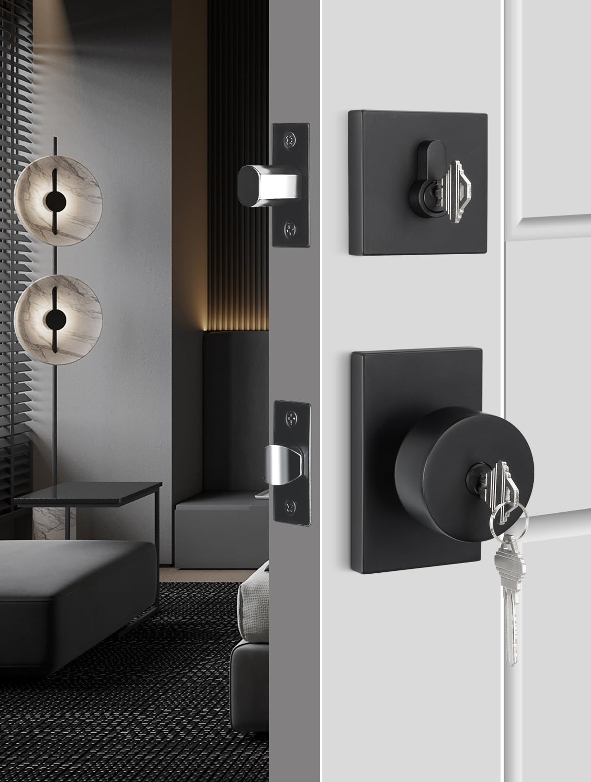 Photo 1 of goldenwarm Black Exterior Door Knob with Deadbolt, Square Keyed Alike Matte Black Exterior Door Lock Set with Deadbolt, Heavy Duty Front Entry Door Locksets with Deadbolt(1 Pack)