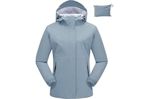 BGOWATU Women's Rain Jacket Waterproof Lightweight Hood Raincoat Packable Outdoor Cycling Windbreaker