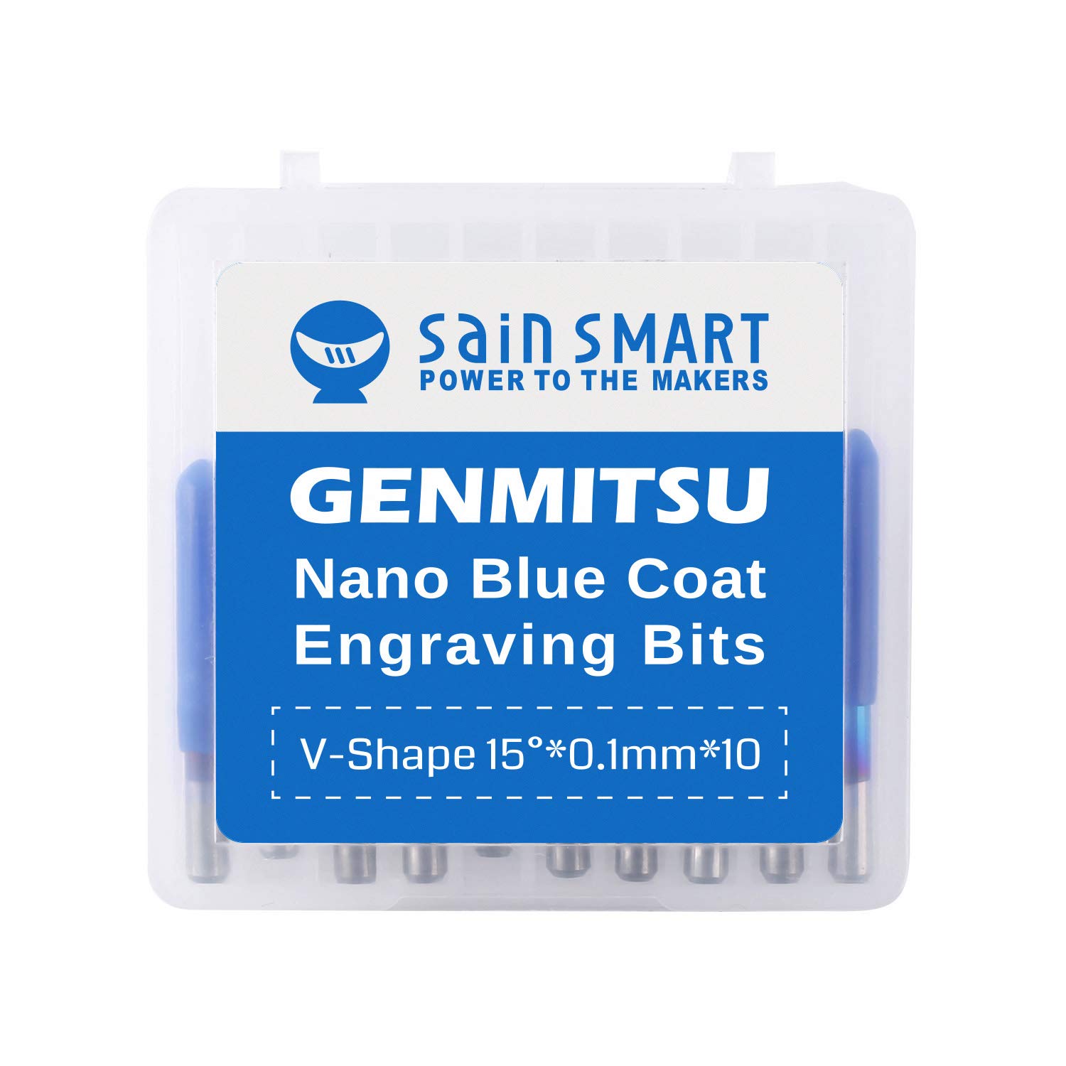 10Pcs Nano Blue Coat Engraving Bits, 15 Degree 0.1mm Tip 1/8