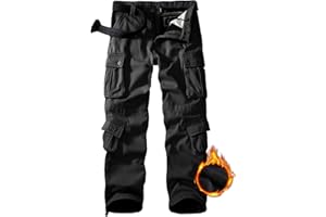 GSGGIG Men's Fleece Lined Hiking Pants, Winter Camo Cargo Pants Army Casual Work Ski Pants for Men with 8 Pockets No Belt