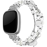 Simpeak Beaded Bracelet Band Compatible with Fitbit Versa 4/Versa 3, Fashion Handmade Elastic Stretch Bracelet Beaded Bands Strap Women Replacement for Fitbit Sense/Sense 2 Smart Watch