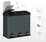 SONGMICS 54L Recycling Bin 3 Compartments Pedal Bin Grey Black LTB54G view 6