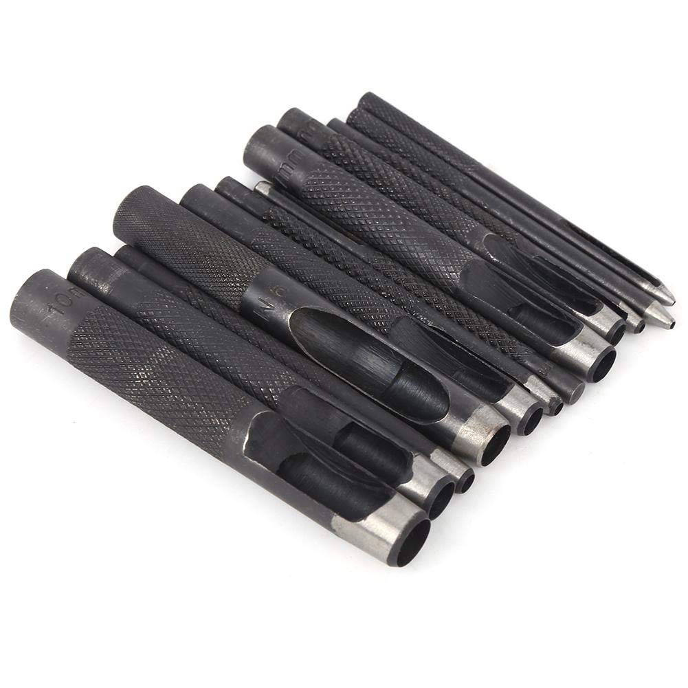 12PCS Round Steel Hollow Punch Set 1 mm to 10 mm Steel Leather Craft Hollow Punch SetHollow Punch Set for Leather Belt Watch Band Gasket (1-10mm) Leather Tools