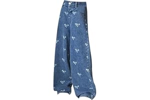 Bow Jeans for Girls Wide Leg Kids Baggy Flare Denim Pants High Waisted Cozy Cute Clothes Y2k Outfits with Pockets