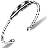 Aliyoham Sterling Silver Feather Bangle Bracelet for Women, Adjustable Open Cuff Bracelets for Women Trendy​​