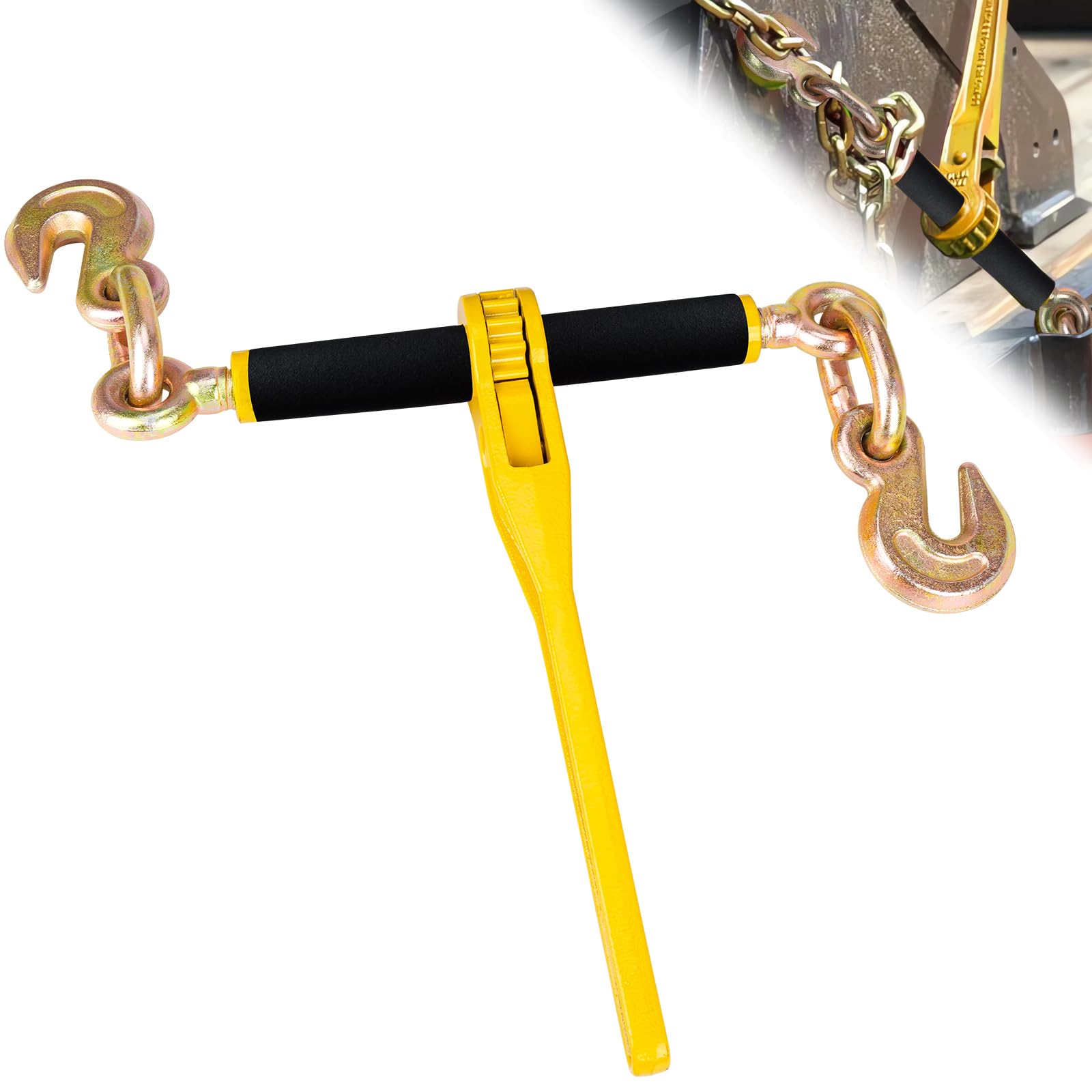 Photo 1 of Lechansen Chain Binders with 2 Grab Hooks, G80 1/4in-5/16in Heavy Duty Ratchet Binders, Tie Downs for Grade 80 Transport Chain, 2,200lbs Safe Working Load for Material Handling, Hauling, Towing