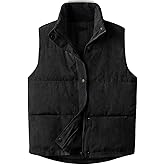 Fhniepan Womens Corduroy Puffer Vest Sleeveless Stand Collar Zip Up Snap Lightweight Jacket Padded Gilet Outerwear
