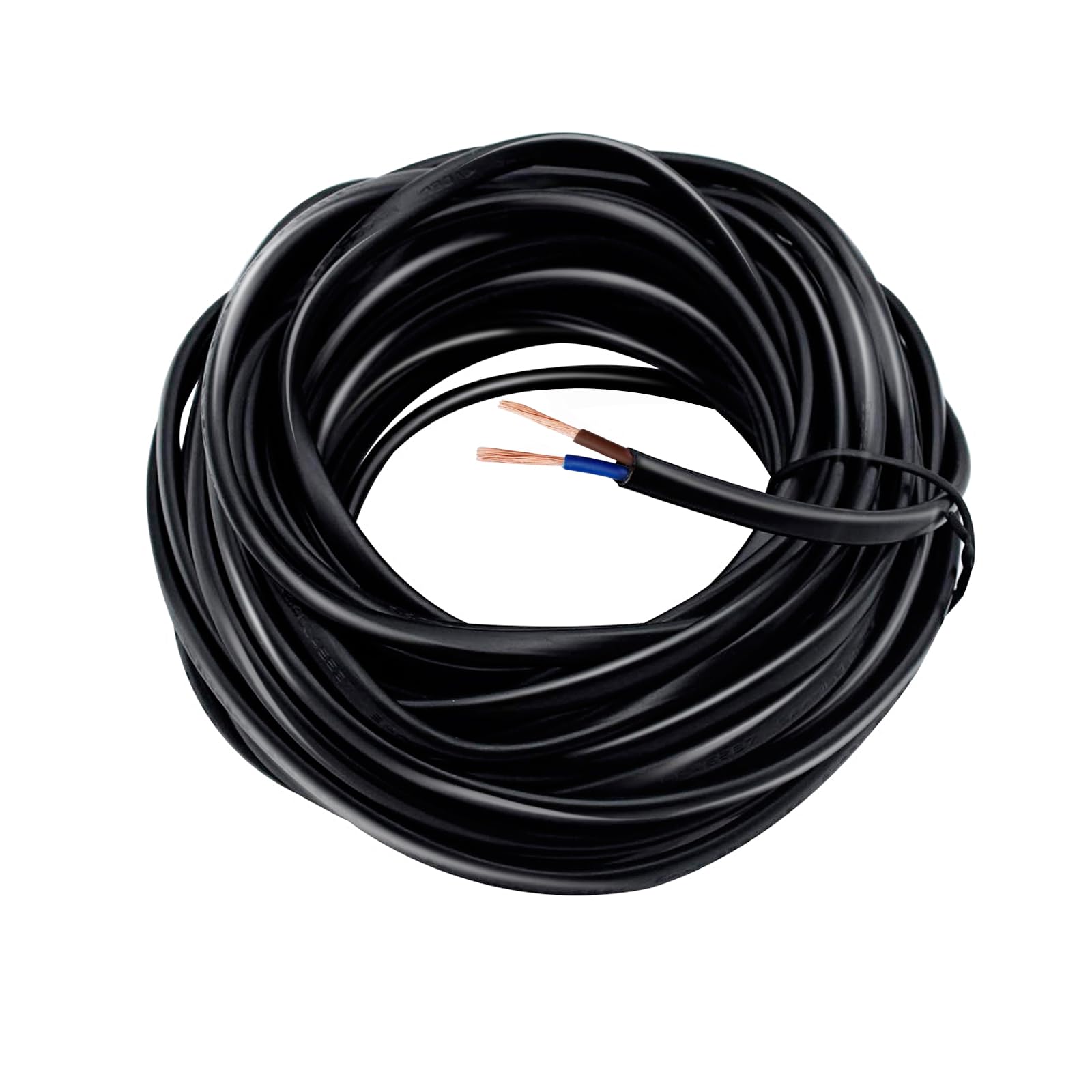 JaneYi 10 Meter Black Wire 2 Core Electrical PVC Flexible Cable 0.75mm² 5A Copper Core Flat Flex Cuttable Extension for Low-Power Household Appliances