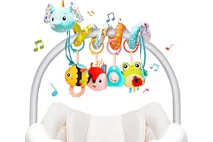 Koty Car Seat Toys, Cute Elephant Car Seat Toys for Babies 0-6 Months Boy, Stroller Toys with Crinkle, Teether, Music Box, Rattle, BB Squeaker for 0 3 6 9 12 Months Babies Infant Boys Girls Gifts