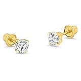 14k Yellow Gold 4mm Basket Round Solitaire Cubic