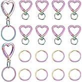 PH PandaHall 20pcs Heart Keychain Clip, 10pcs 1 Inch 304 Stainless Steel Round Split Key Rings 10pcs Metal Trigger Snap Hooks Iridescence Lanyard Keychains Hook for Keychain Lanyard Bag Mother's Day