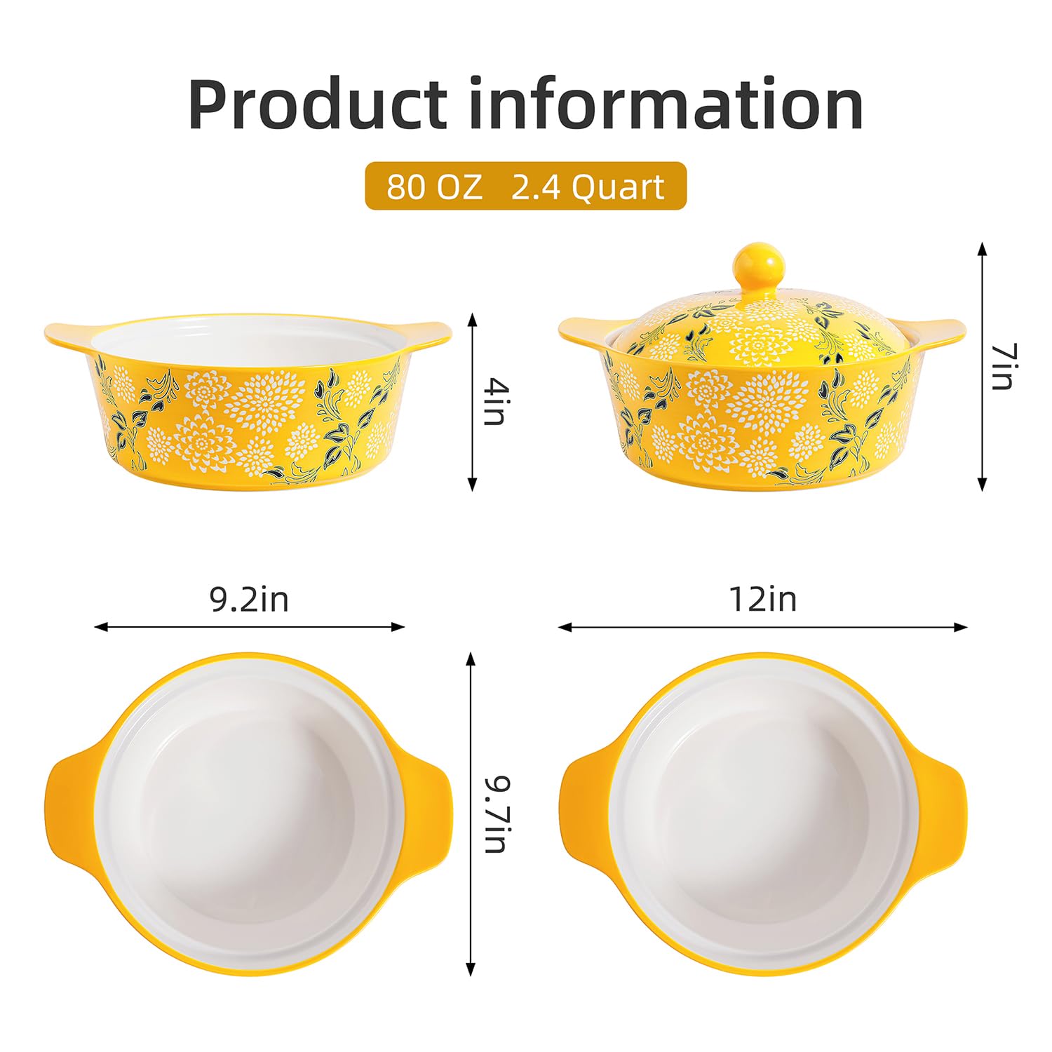 Wisenvoy Casserole Dish With Lid - Ceramic Baking Dishes For Oven