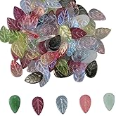 Uniquer 100Pcs Leaf Crystal Glass Beads for Jewelry Making,Colorful Leaf Beads for Earring Bracelet Necklace DIY Making,11 * 18mm