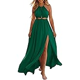 BTFBM Women Halter Summer Dresses 2026 Sleeveless Cutout Backless Sundress Slit Boho Maxi Beach Wedding Guest Dress
