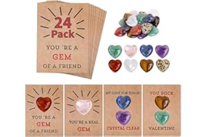 Kocak Gold 24 Pack Valentines Day Cards for Kids School Classroom - Heart Gem Valentine Exchange Cards Gifts for Kids - Gemstone Heart Shaped Crystal Valentines - Valentine's Rock Gem of a Friend