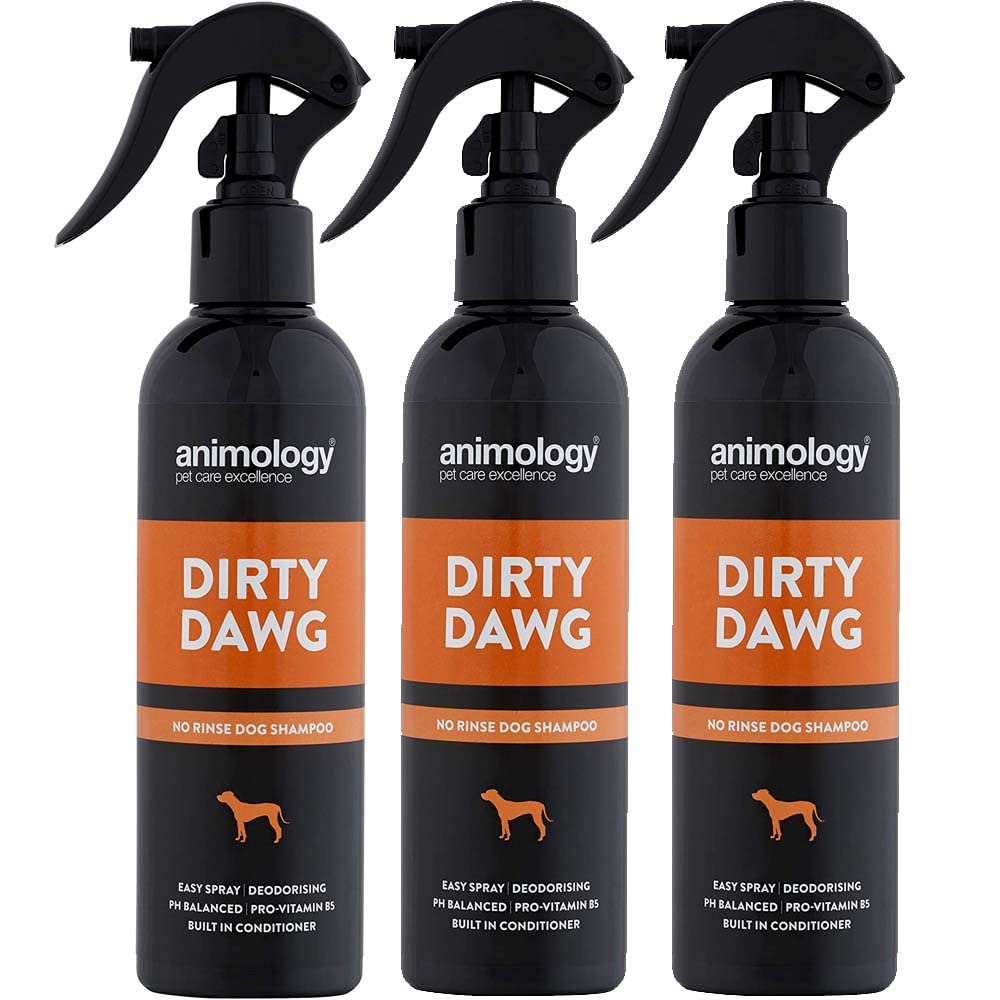 Animology Dirty Dawg Pup Shampoo – No-Rinse Cleaning Shampoo for Dogs – Pet Shampoo for Puppies – With Signature Scent, Vitamins and Conditioner – Mild, Balanced PH Formula, 250ml (Pack of 3)