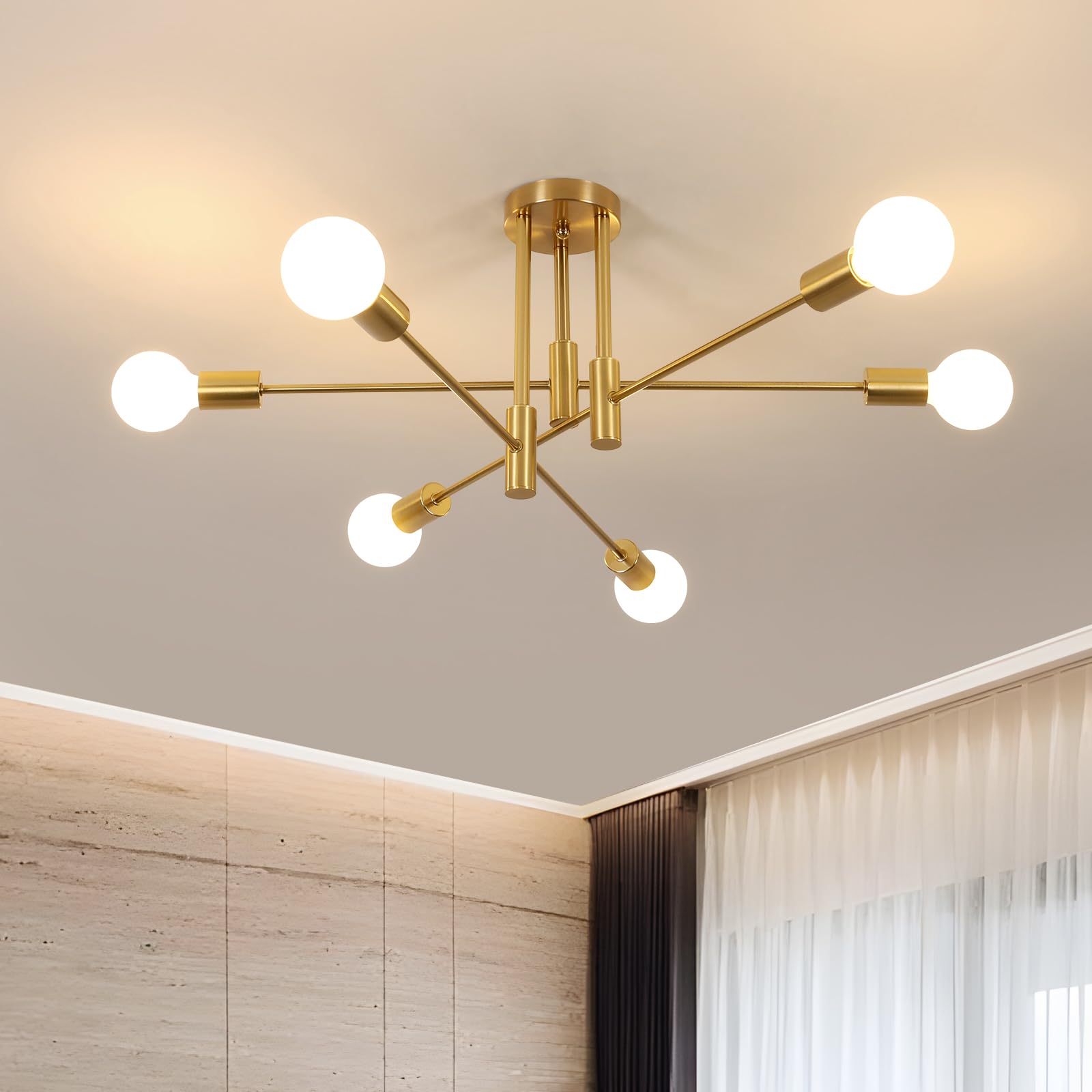 Dorlink Sputnik Ceiling Light, 6-Light Gold Adjustable Modern Ceiling Lamp, E27 Mid Century Metal Light Fittings Ceilings for Living Room, Dining Room, Kitchen, Bedroom (Electroplated Gold) — image 1