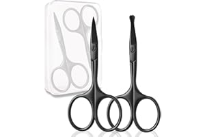 Zicolu Small Eyebrow Scissors for Men and Women, Grooming Scissors, Facial Hair Trimming Kit for Nose Hair, Mustache, Beard, Eyelashes, Ear - Curved Safety Blades with Rounded and Fine Tip