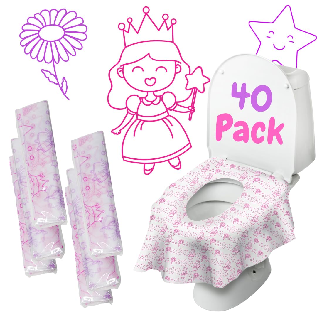Photo 1 of Princess Disposable Toilet Seat Cover for Kids, 40 pack, Extra Large, Waterproof and Individually Wrapped, Travel Toilet Seat Covers, Disposable Potty Liners for Toddlers Potty Training and Travel
