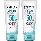 Safe Sea Zinc Oxide Sunscreen SPF50 | Clear Mineral Face Sunscreen Without White Cast | Anti-Jellyfish Sting Protective Lotion | Coral Reef Safe | Travel Size - 2Oz (60ml), Pack of 2