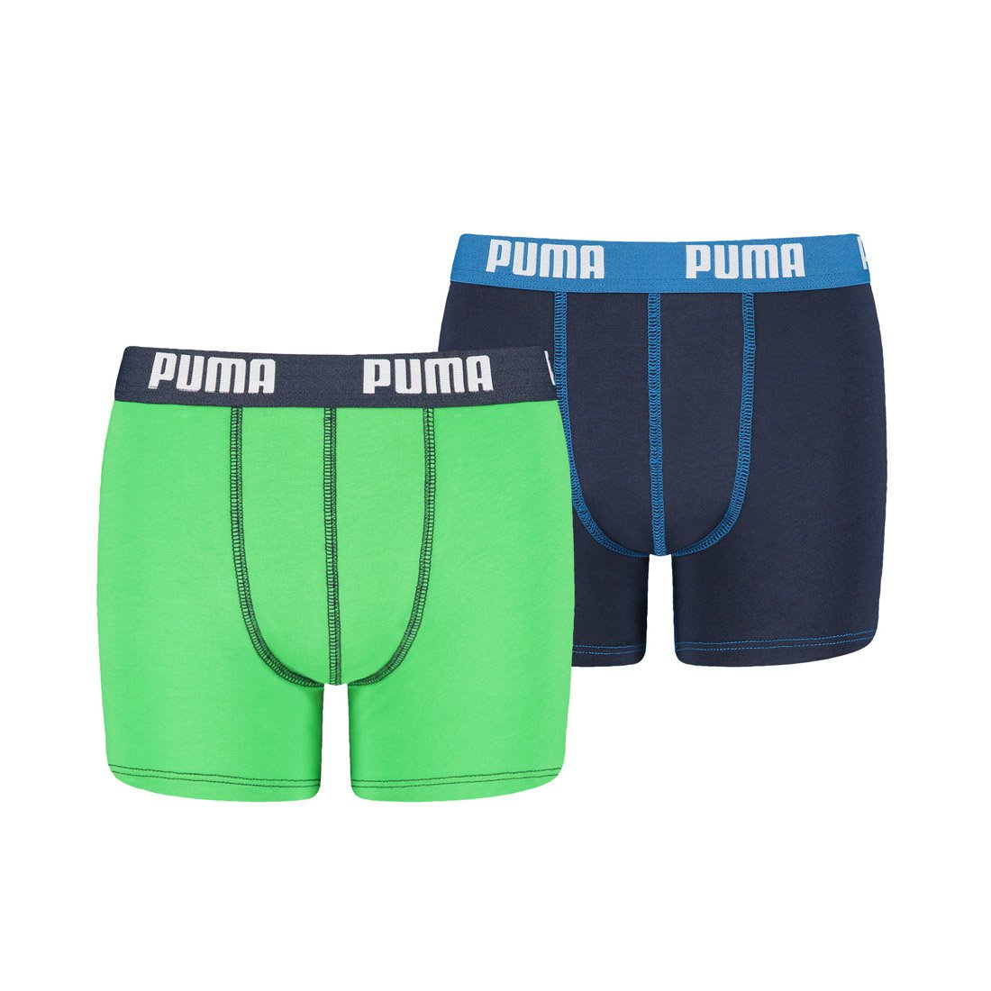 Puma Boys Basic Sports Boxers (Pack of 2), Green/Blue,11-12 Years