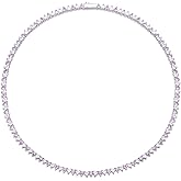 Two-Tone Tennis Necklace for Women, Dainty Zirconia Chain with Pink and White CZ, Minimalist Choker Collar Jewelry for Gift or Daily Wear (16 Inch)