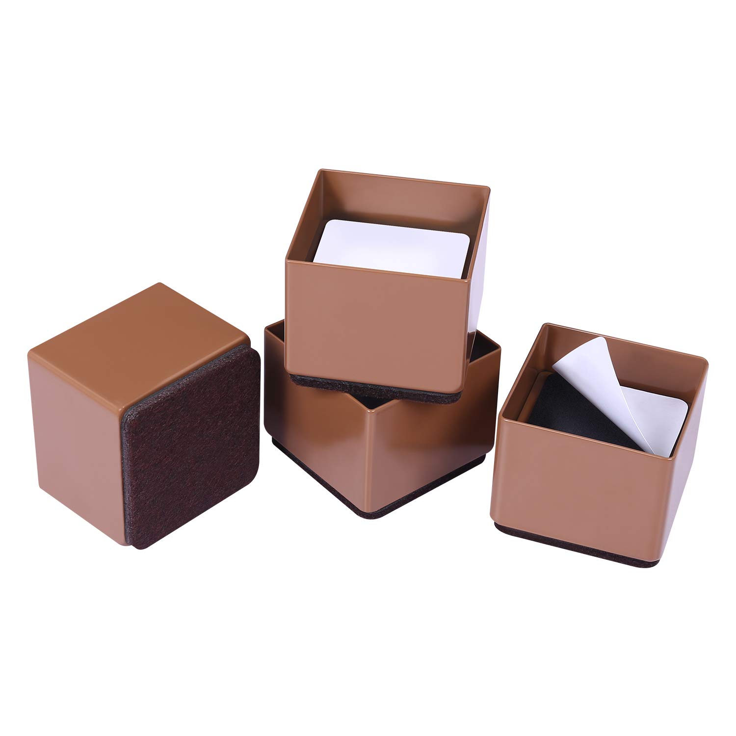 Ezprotekt Bed Risers Heavy Duty Furniture Risers for Sofa Table Couch Lift Height of 1.2 Inches, Bottom Pad Protect Floors, Solid Steel Offer Strong Support, Set of 4 (Brown, Square) — image 1