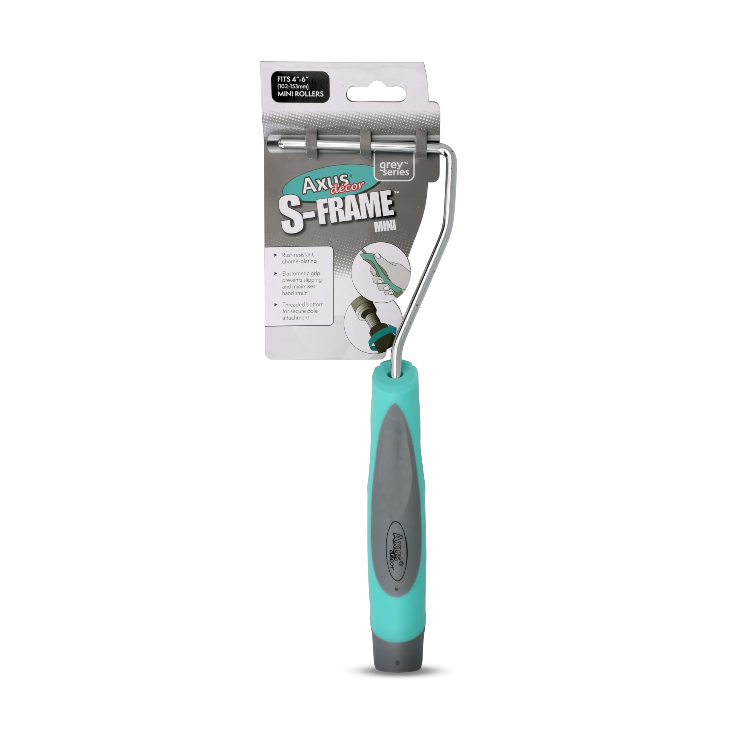 Axus Decor S-Frame Mini (Grey Series) Paint Roller Handle For painting, Ergonomic Grip & 6mm Chrome Plated Rod, Ideal for Trims & Tight Spaces, For Professional & DIY Projects - 4-6"/125-150mm