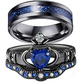 Couple Ring Bridal Set His Hers Black Claddagh Ring Heart Shape Rhinestone Stacking Irish Ring Stainless Steel Wedding Ring Band