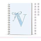 foedor Blue Bow Journal Notebook for Girls,Initial V Journals Personalized Diary Gifts for Teen Girl Kids,Monogrammed Gifts for Women,Trendy Coquette Cute Hardcover Spiral Notebook 5.5 x 8.3