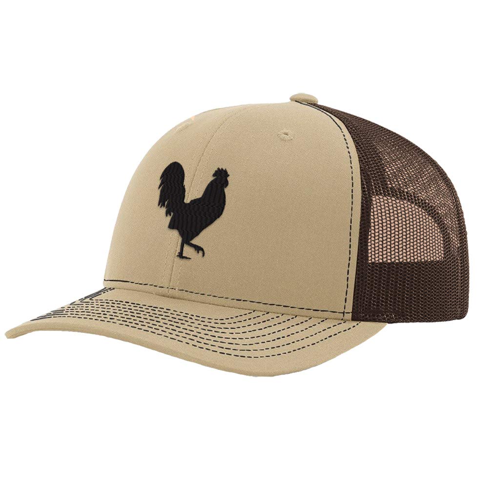 Custom Rooster Silhouette Baseball Cap – Richardson Mesh Trucker Hat With Embroidery, Khaki Coffee Design - View #14