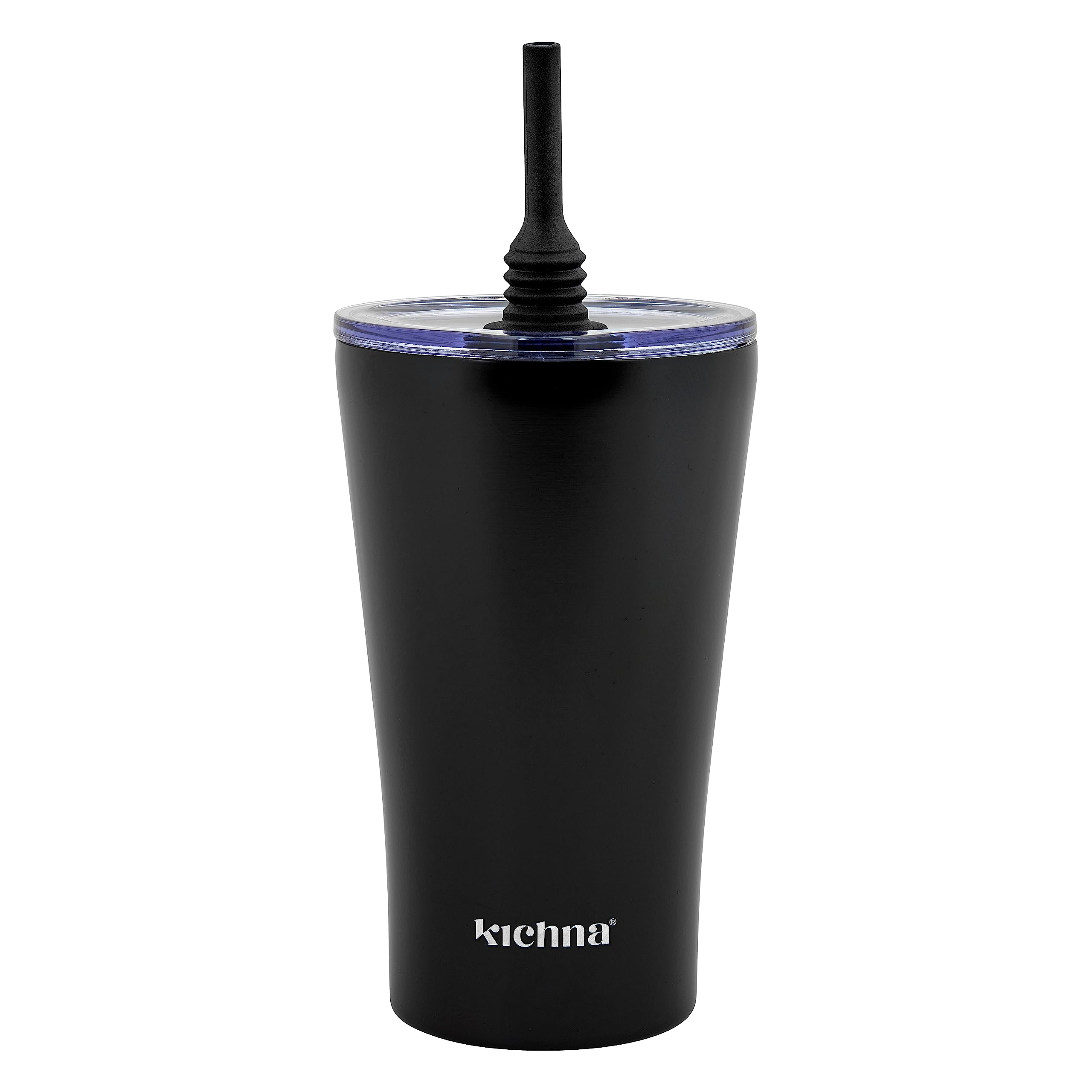 Kichna The Sipper Stainless Steel Insulated Tumbler with Straw and Lid Double Walled BPA Free Splash Proof Travel Cup for Cold Drinks 550ml - Onyx Black