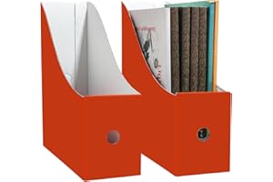 Limitliho 2 Pack Cardboard Magazine Storage Boxes, Vertical File Organizer Box for Desk or Shelves, Book Holder for Classroom,Office,Home(Tomato Red, 10.6" H x 10.2" L x 3.5" W in)