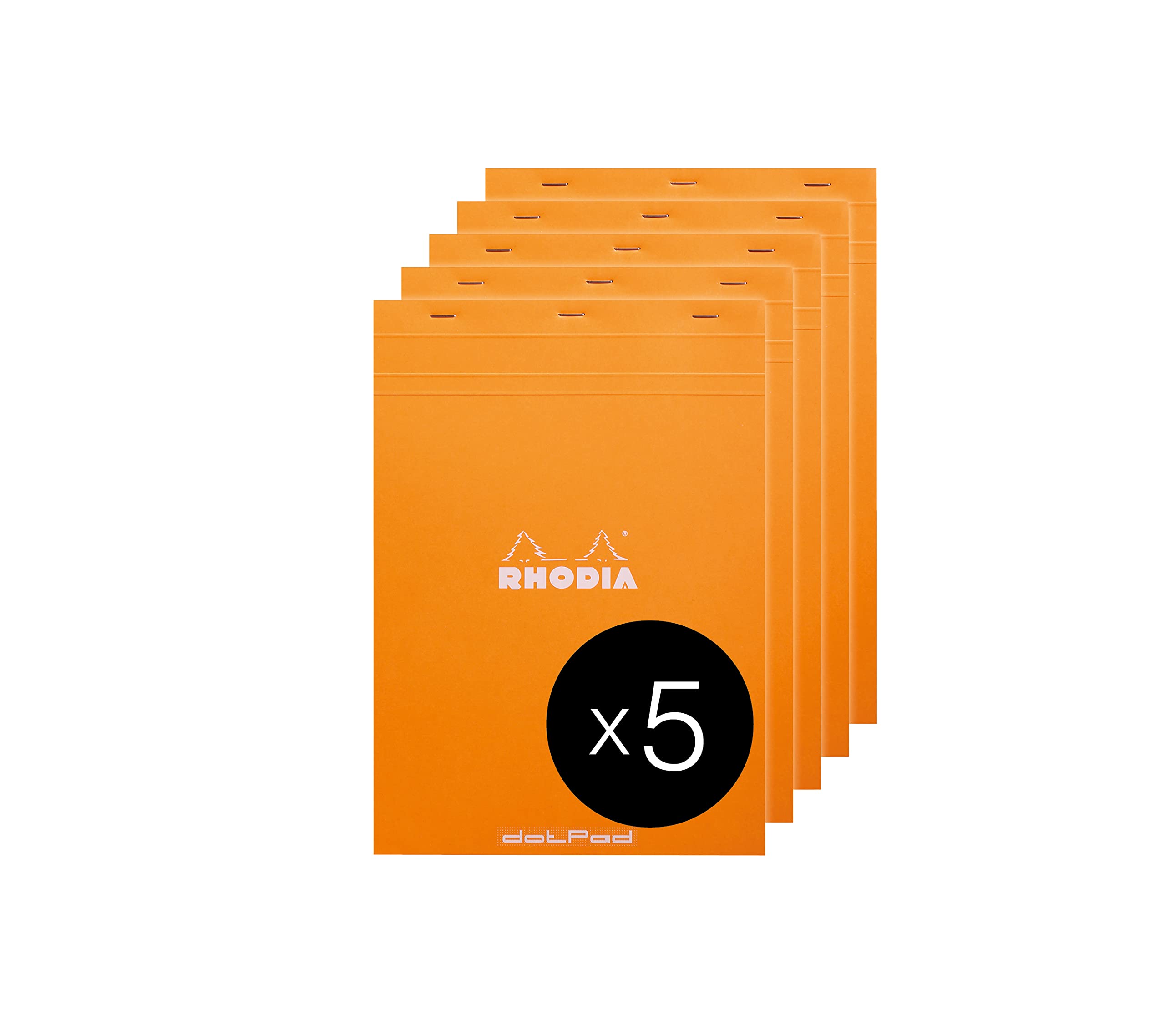 RHODIA 18558C - Dot pad Stapled Notepad N°18 Orange - A4 - Dot Dotted - 80 Detachable Sheets - White Clairefontaine Paper 80 g/m² - Coated Card Cover - Pack of 5 pads