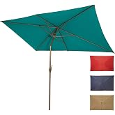 Ogrmar 6.5x10ft Patio Umbrella Rectangular Outdoor Table Umbrella Turquoise | Rectangular Patio Umbrella Table Umbrella with Crank &amp; Push Button Tilt for Backyard, Garden, Courtyard, Swimming Pool, Lawn