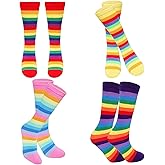 Sdfvsdg 4 Pairs Rainbow Striped Knee Calf Socks Colorful Striped Long Tube Stockings Knee Calf High Socks for Women Girls