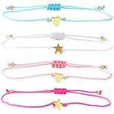 Ustome Valentine's Gold Heart Star Stackable String Rope Seed Beaded Bracelets Set For Women, Boho Handmade Colorful Adjustable Braided Woven Jewelry, Daily Wear Vacation Party Friendship Gift
