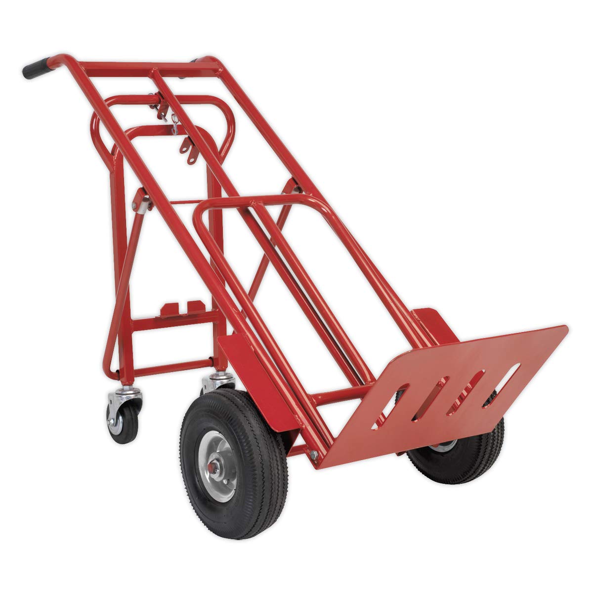Sealey CST989 3-In-1 Sack Truck with Pneumatic Tyre, 250kg Capacity, Red