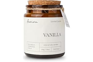 Aeviva Scented Candle, 7.05 oz Vanilla Aromatherapy Candle, Natural Soy Wax with Wooden Wick, Candles for Home Scented, Stress Relief Amber Jar Candle Gifts