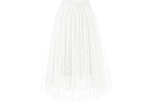 DRESSTELLS Sequin Midi Tulle Skirts for Women, Aline Elastic High Waist Long Christmas Party Skirt with Lining