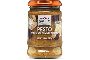 SACLA Pesto with Black Summer Truffle | Italian Basil Pesto Sauce with Real Truffle & Cheese | 6.7 oz Glass Jar | Gourmet Non-GMO Paste | Imported from Italy