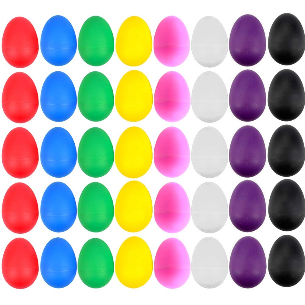 EVNEED 40 Pcs Plastic Egg Shakers Set Percussion Musical Egg Maracas Kids Toys with 8 Colors for Babies Toddlers Toys Music Learning DIY Painting,easter eggs,Eggs Shakers Instrument Toys for Class