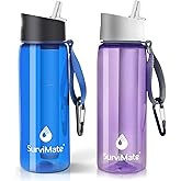 SurviMate Purified Water Bottle for Camping, Hiking, Backpacking and Travel, BPA Free with 5-Stage Intergrated Filter Straw