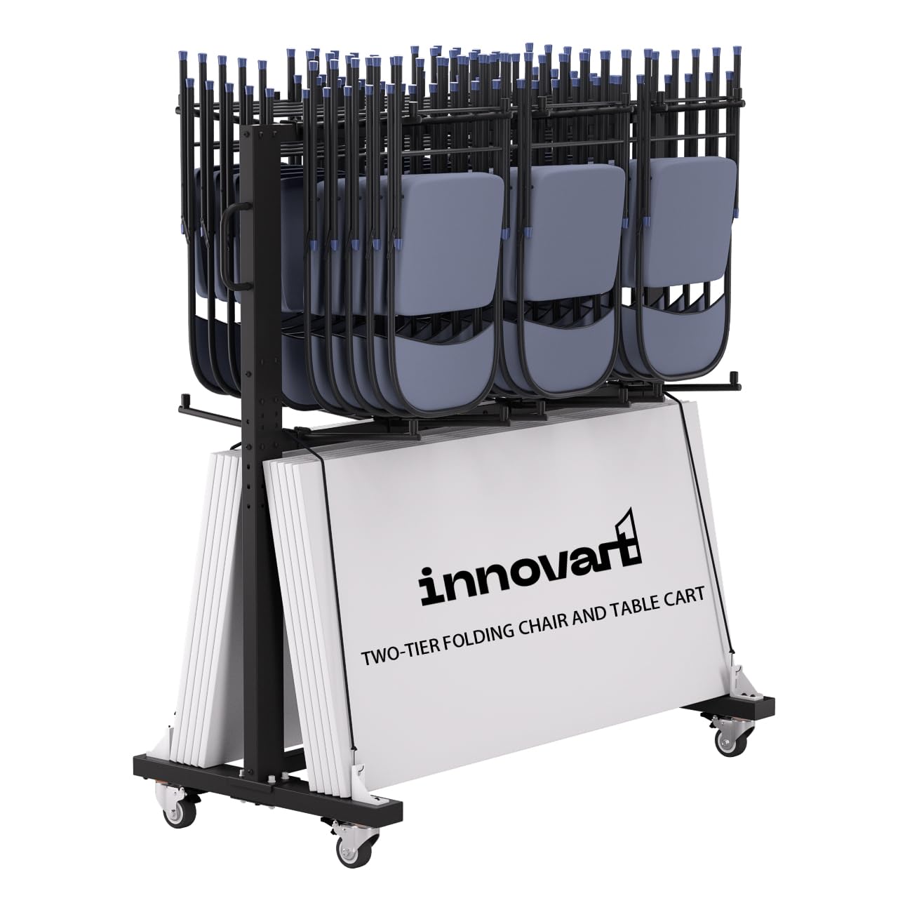 Photo 1 of INNOVART Two-Tier Folding Chair and Table Cart, Folding Chair Dolly, Combo cart for Chairs and Tables, Foldable Seat and Table Wheeled Caddy, Heavy Duty Storage Cart with Wheels, 84 Chairs Capacity